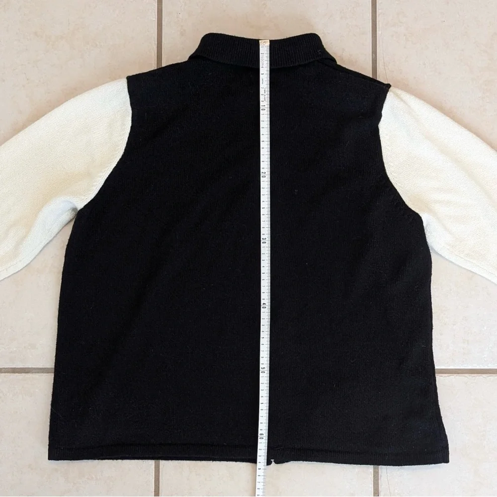 90s Vintage Tanjay Cat Grandma Sweater Size XL Heart Shaped Zipper Black & White - Picture 10 of 16
